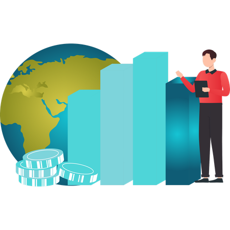 Boy telling about global economy graph  Illustration