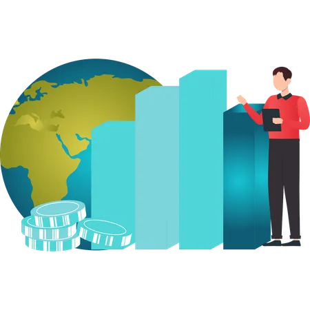 Boy telling about global economy graph  Illustration