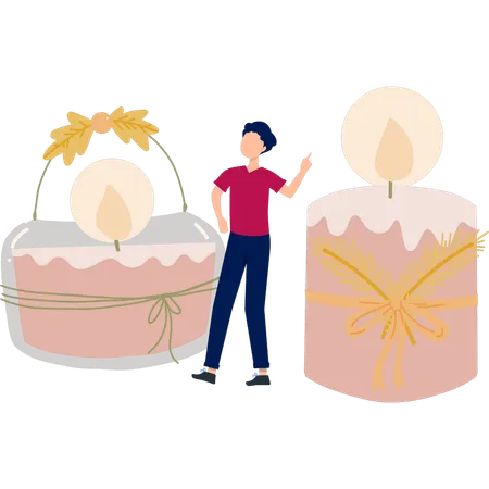 Boy telling about scented candle  Illustration