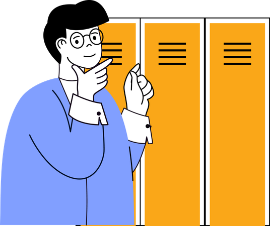 Boy telling about school locker  Illustration