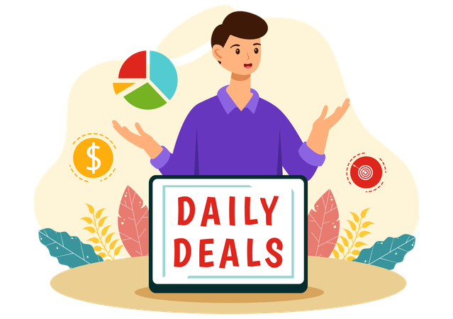 Boy telling about shopping deals  Illustration