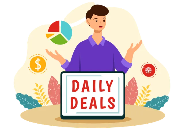 Boy telling about shopping deals  Illustration