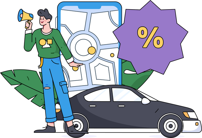 Boy telling about taxi booking offer  Illustration