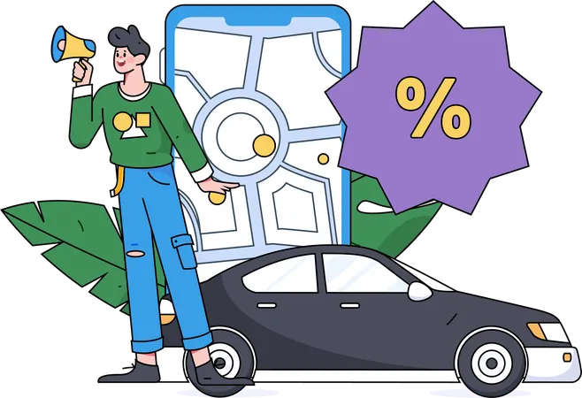 Boy telling about taxi booking offer  Illustration