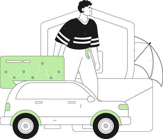 Boy telling about vehicle protection  Illustration