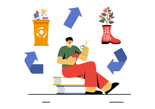 Boy telling about waste recycling  Illustration