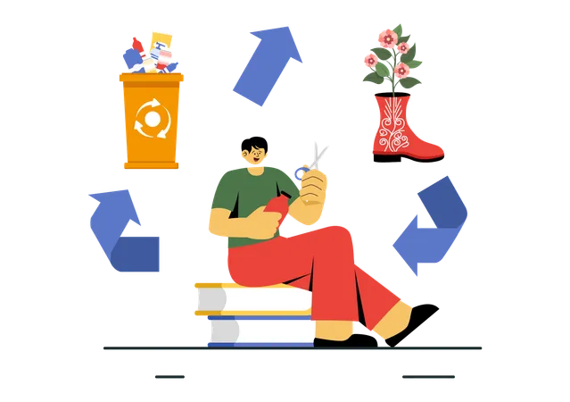 Boy telling about waste recycling  Illustration