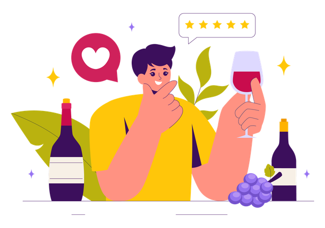 Boy telling about wine tasting  Illustration