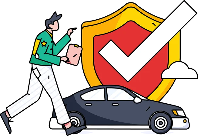 Boy telling benefits about car insurance policy  Illustration