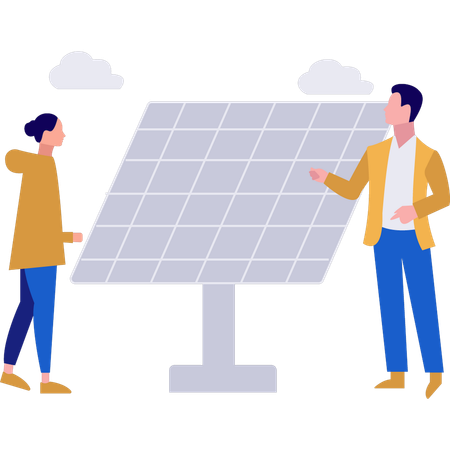 Boy telling girl about solar penal services  Illustration