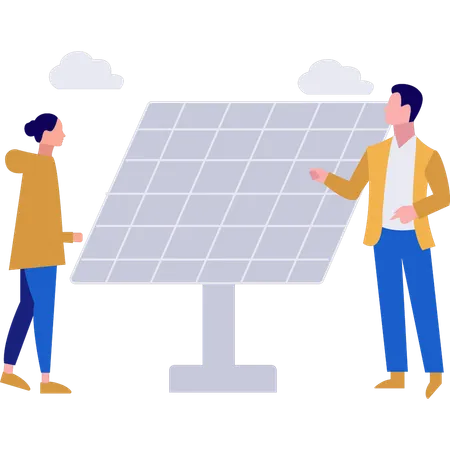 Boy telling girl about solar penal services  Illustration