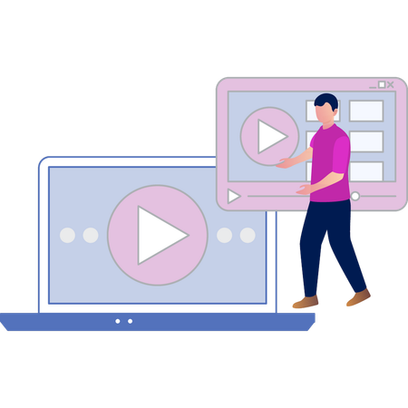 Boy telling how to open two videos in device  Illustration