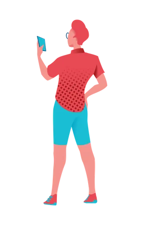 Boy texting on smartphone Illustration