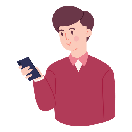 Boy texting on smartphone  Illustration