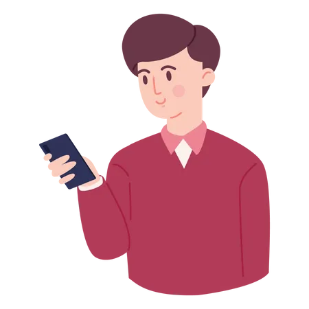 Boy texting on smartphone  Illustration