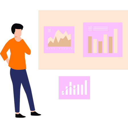 Boy thinking about analysis graph  Illustration