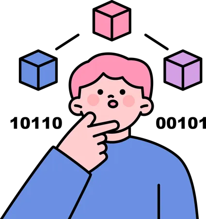 Boy thinking about binary code  Illustration