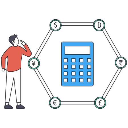 Boy thinking about Budget calculation  Illustration