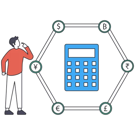 Boy thinking about Budget calculation  Illustration