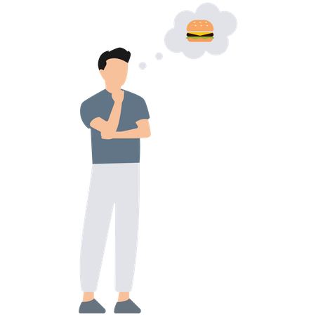 Boy Thinking about burger Illustration