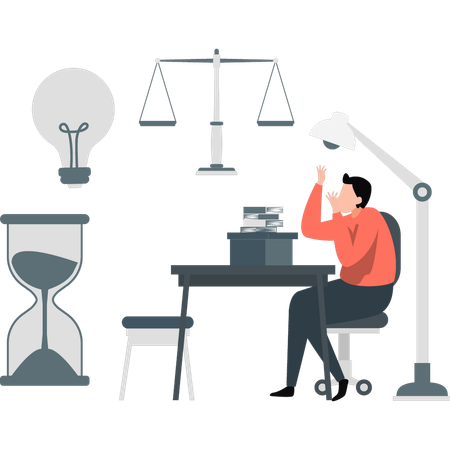 Boy thinking about business balance sacel  Illustration