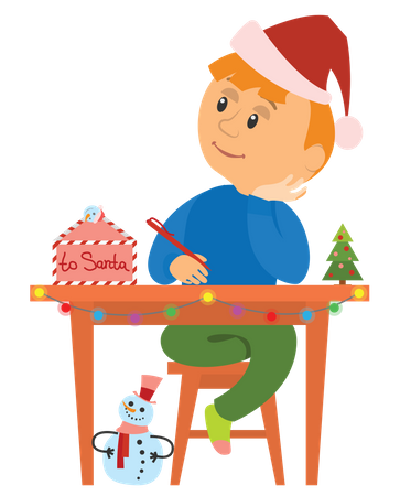 Boy thinking about christmas gift  Illustration