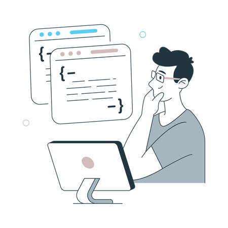 Boy thinking about code Overloaded  Illustration