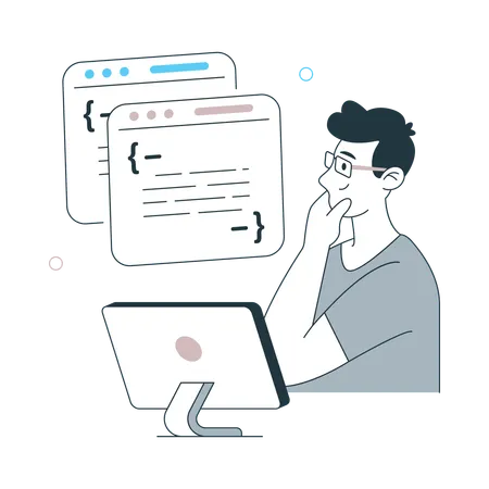 Boy thinking about code Overloaded  Illustration