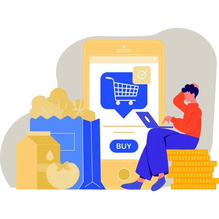 Boy thinking about E-commerce  Illustration