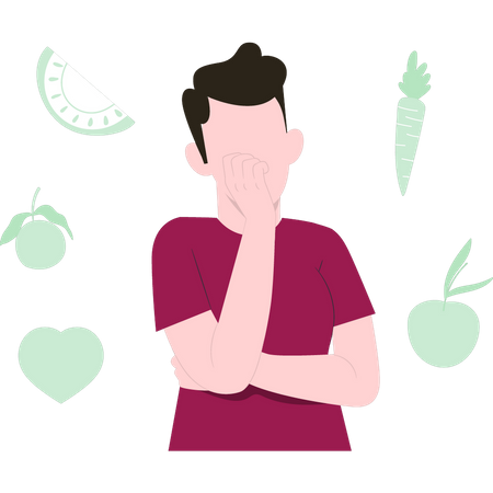 Boy thinking about healthy food Illustration