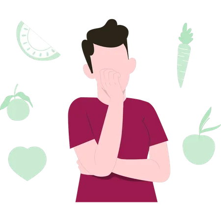 Boy thinking about healthy food  Illustration