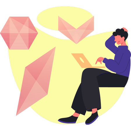 Boy thinking about origami craft  Illustration