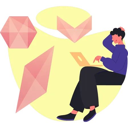 Boy thinking about origami craft  Illustration