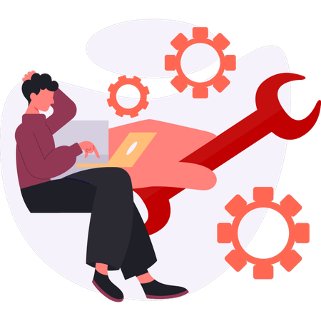 Boy  thinking about setting tools  Illustration