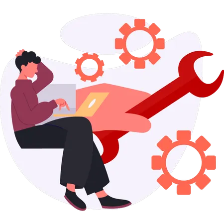 Boy  thinking about setting tools  Illustration