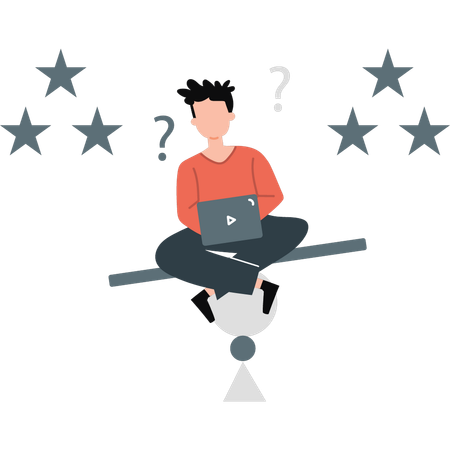 Boy thinking about star rating  Illustration