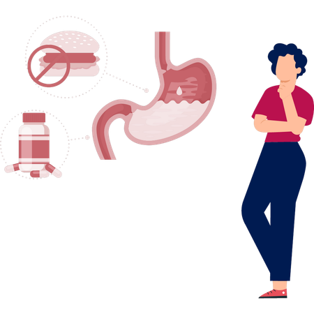Boy  thinking about stomach medicine  Illustration