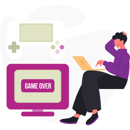 Boy  thinking about video game  Illustration