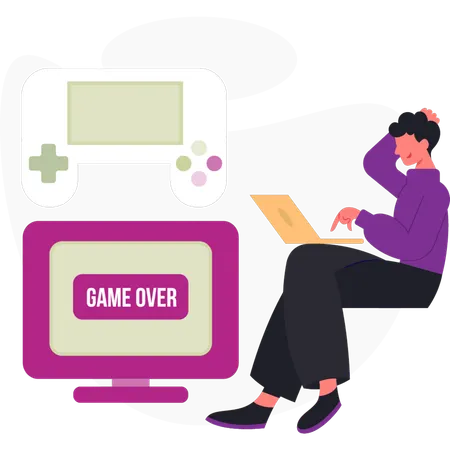 Boy  thinking about video game  Illustration