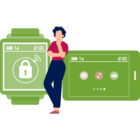 Boy thinking about watch password  Illustration