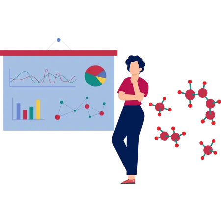 Boy thinking atomic graph structure  Illustration