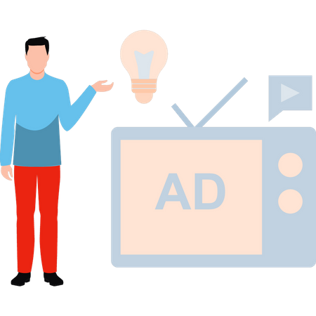 Boy thinking of advertisements on television  Illustration