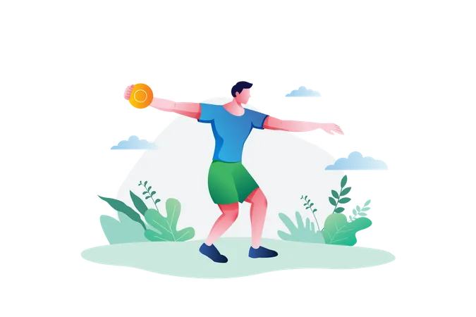 Boy Throwing Frisbee  Illustration