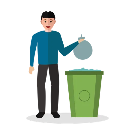 Boy throwing garbage Illustration