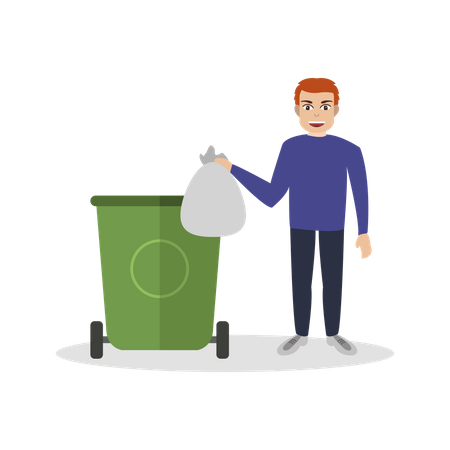 Boy throwing garbage  Illustration