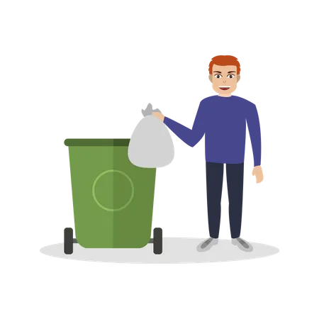 Boy throwing garbage  Illustration