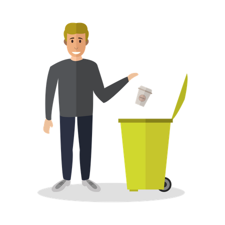 Boy throwing garbage  Illustration