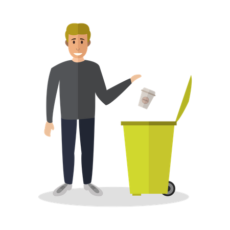 Boy throwing garbage  イラスト