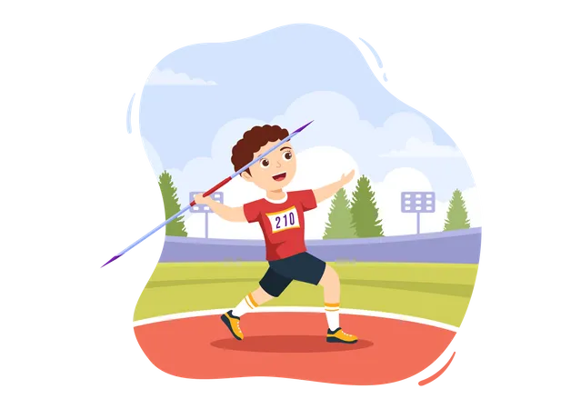 Boy throwing javelin Illustration