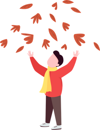 Boy throwing leaves Illustration